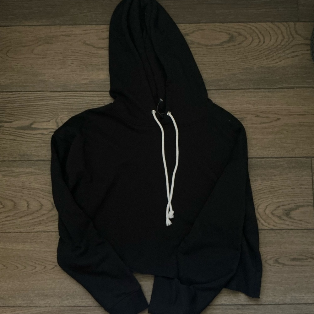 Black Hoodie with White Drawstrings